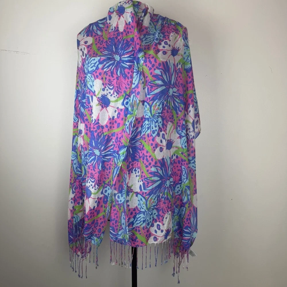 LILLY PULITZER Murfee Silk Cashmere Fringe Scarf In The Garden